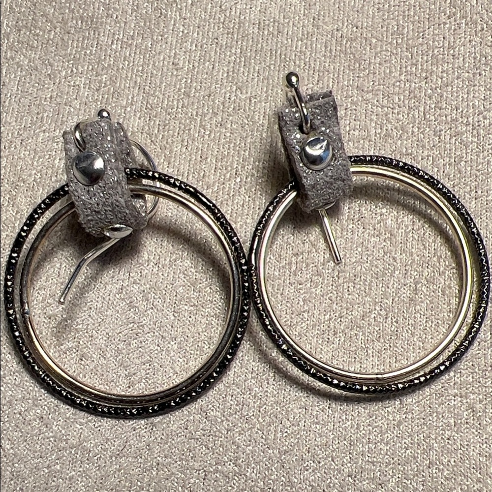 Silver and Black Hoop Earrings